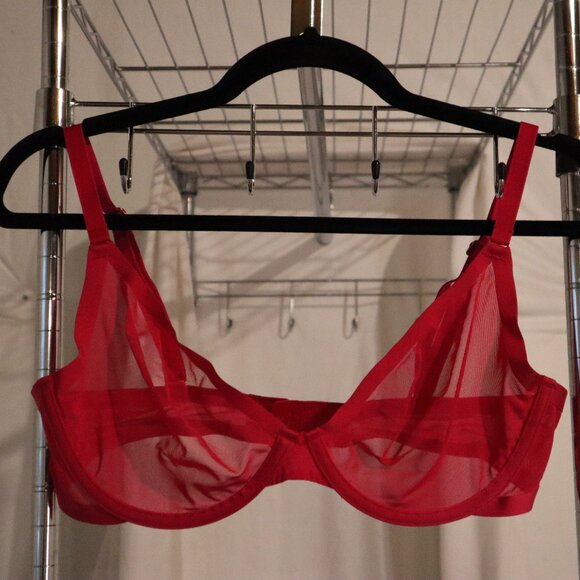 CUUP Plunge Mesh 36C hot pink sheer underwire bra - Picture 2 of 5